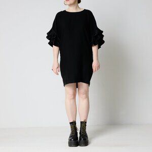 Black Designer Mini Dress with Ruffle Sleeve